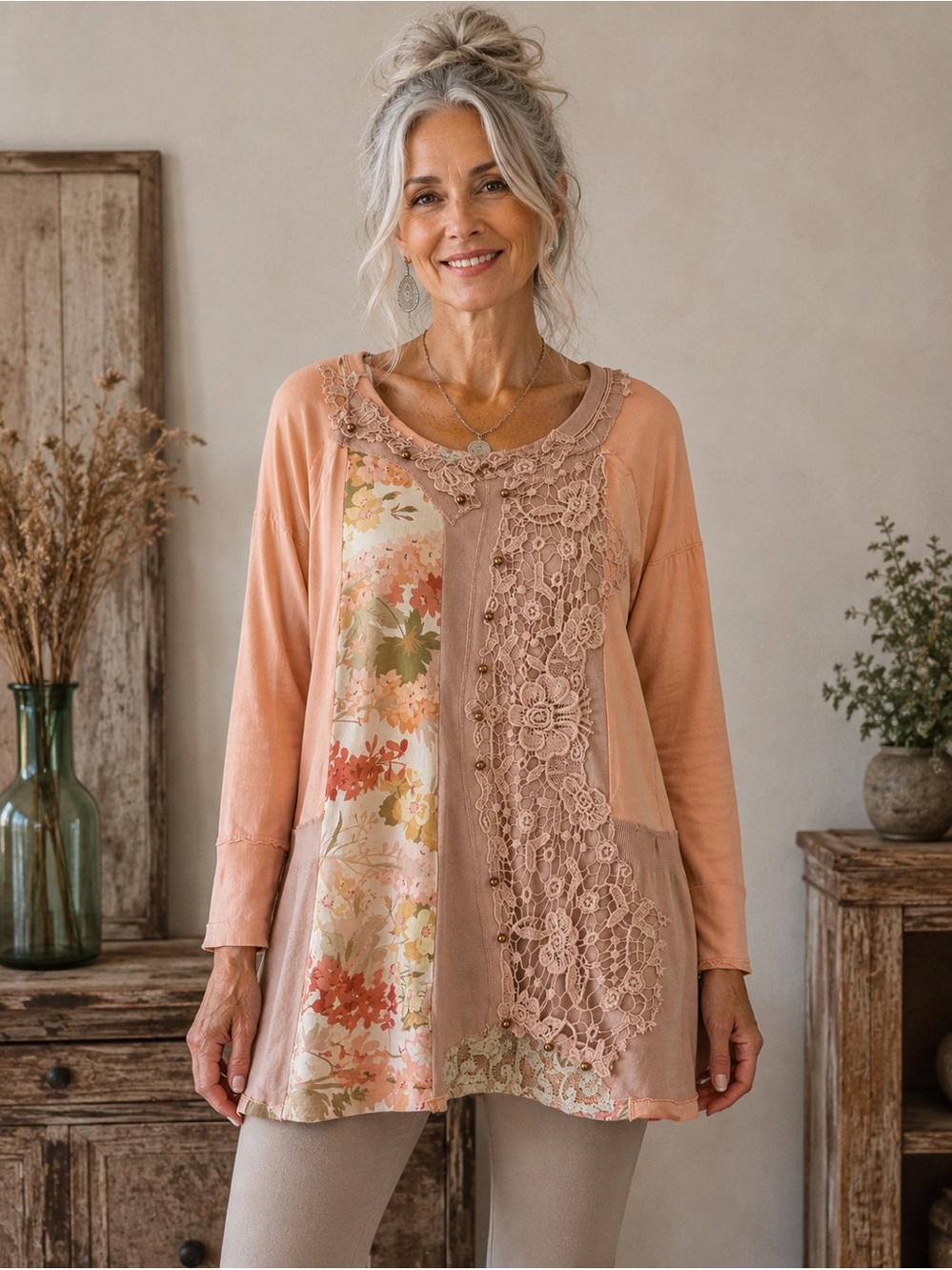 MARTINELI Handmade One Of A Kind Upcycled Lace Patchwork Tunic M/L